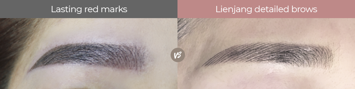 Before and after permanent makeup showing perfectly shaped eyebrows, defined eyeliners, and vibrant lip tinting with long-lasting results.